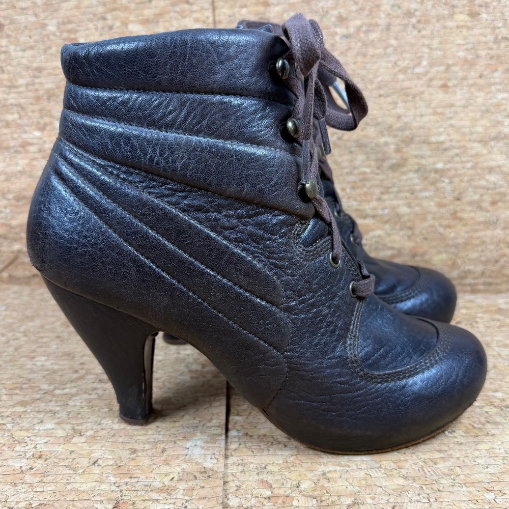 Chie Mihara Black Leather Lace-Up Ankle Boots Heeled EU 40 US 9.5 Shoes - Picture 4 of 16